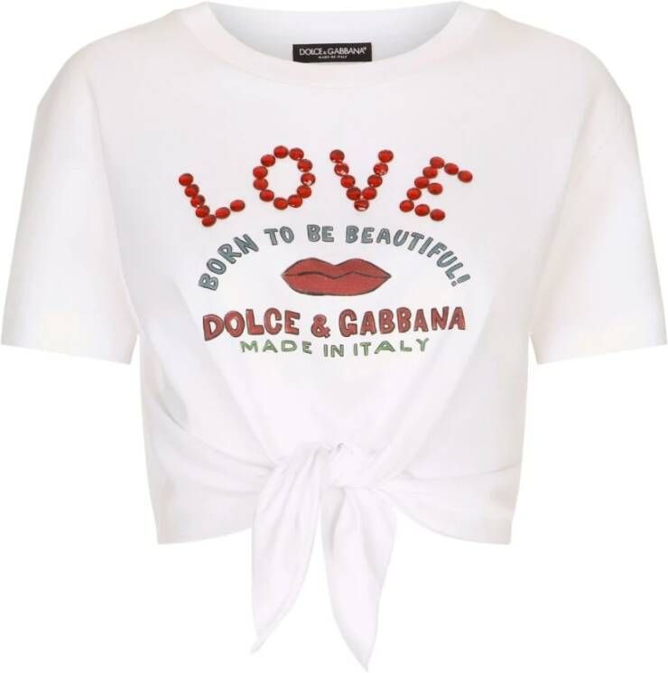 Dolce & Gabbana Cruise Logo-Print Waist-Tie T-Shirt White Dames
