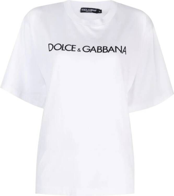 Dolce & Gabbana Witte Katoenen Dames T-Shirt met Bedrukt Logo White Dames