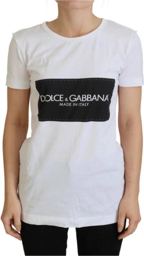 Dolce & Gabbana Logo T-shirt Ronde Hals Wit Zwart 100% Katoen White Dames