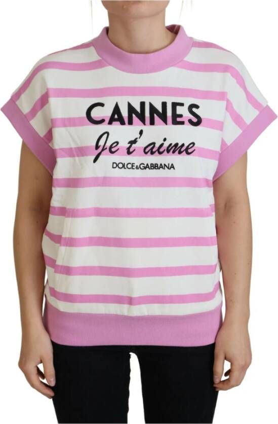 Dolce & Gabbana Wit Roze Cannes Exclusieve T-shirt White Dames