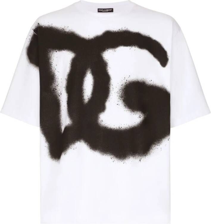 Dolce & Gabbana Wit Graffiti Logo-Print Boxy T-Shirt White Dames