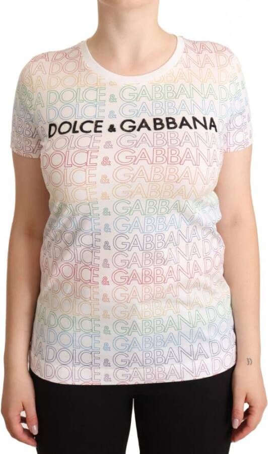 Dolce & Gabbana White Cotton Logo Print Short Sleeves T-Shirt Wit Dames
