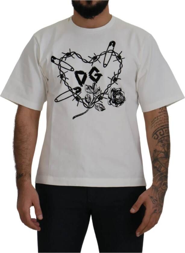 Dolce & Gabbana Heren T-shirt met hart-roos print White Heren