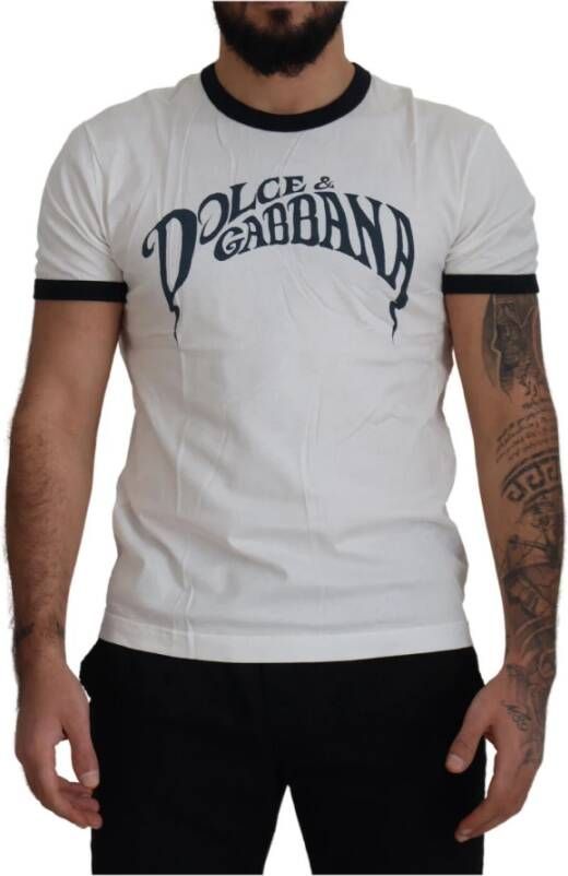 Dolce & Gabbana Witte Logo Print Katoenen Crewneck T-shirt White Heren