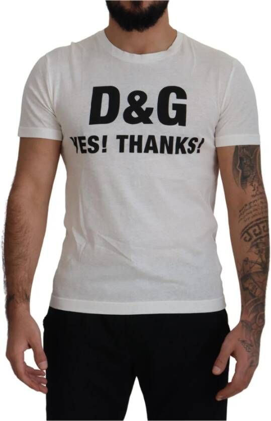 Dolce & Gabbana Prachtige Witte Yes! Thanks! Tee Katoenen T-shirt White Heren