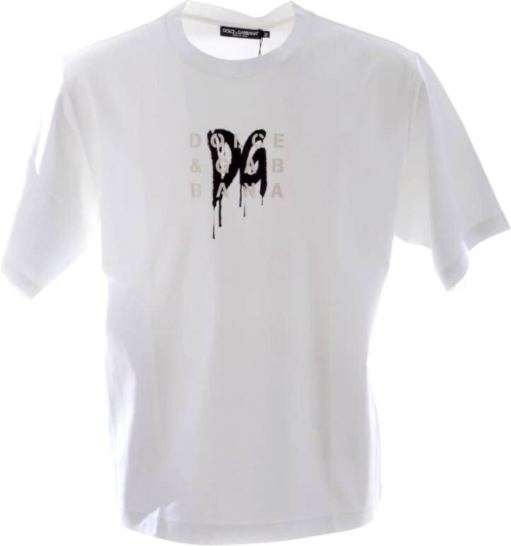 Dolce & Gabbana Wit Logo Print Katoenen Crewneck T-shirt White Heren