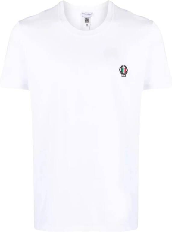 Dolce & Gabbana Witte T-shirt met Kroon en Laurierpatch White Heren