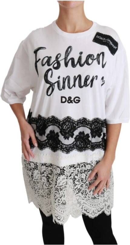 Dolce & Gabbana Witte Fashion Sinner Katoenen Kant T-shirt Top White Dames
