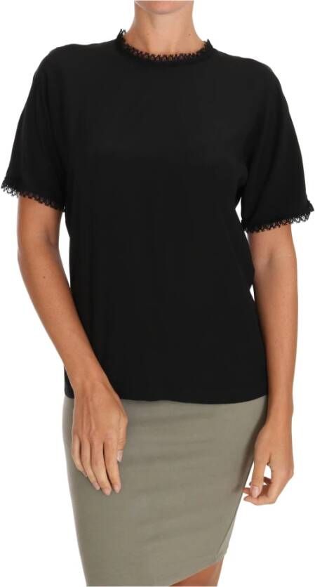 Dolce & Gabbana Zwarte Zijden Kant Boven Blouse T-Shirt Black Dames