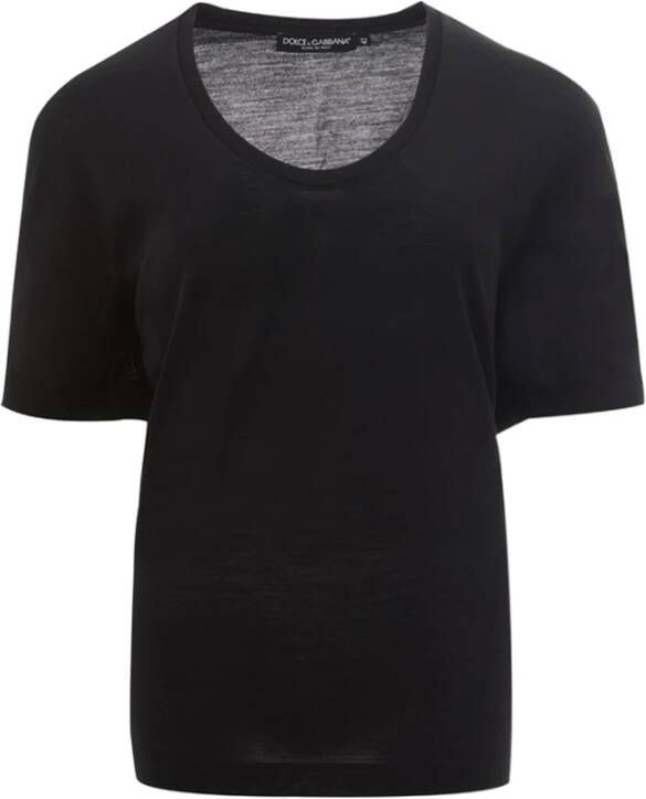 Dolce & Gabbana Zwarte wollen Regular Fit T-shirt Black Dames