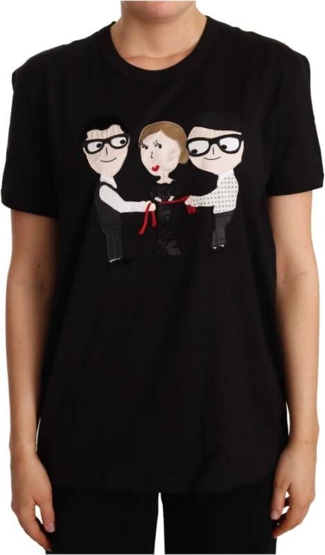 Dolce & Gabbana Black #dgfamily Cotton Crewneck Top T-shirt Zwart Dames