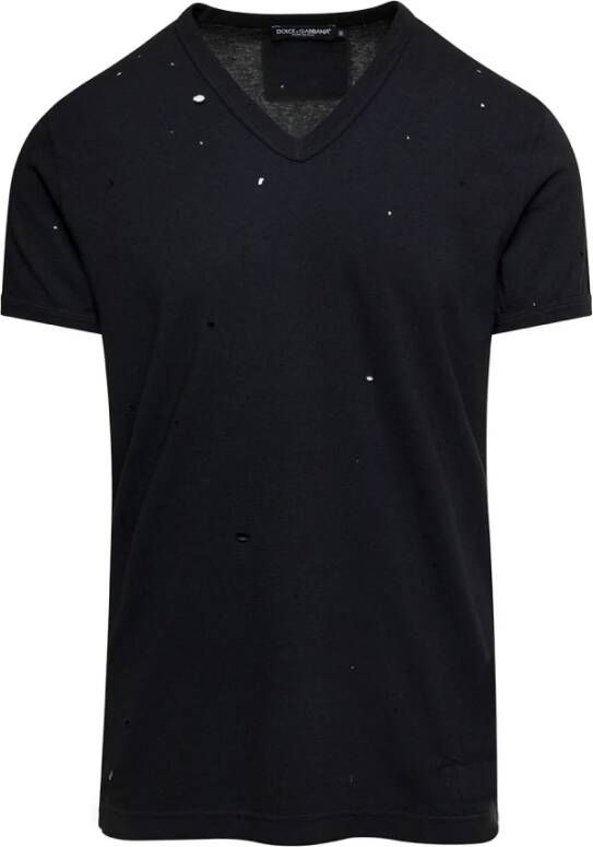 Dolce & Gabbana Zwart Logo-Patch V-Hals T-Shirt Black Heren - Foto 1
