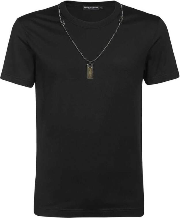 Dolce & Gabbana Zwarte Katoenen T-shirt met Kettingversiering Black