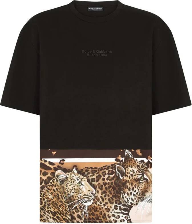 Dolce & Gabbana Leopard Print Crew Neck Tee Multicolor Heren