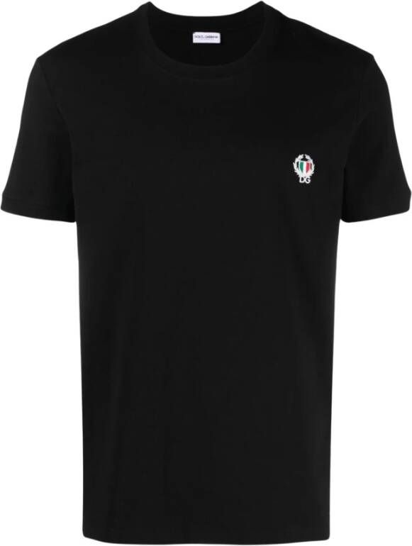 Dolce & Gabbana Zwarte Crown en Laurel Patch T-shirts en Polos Black Heren