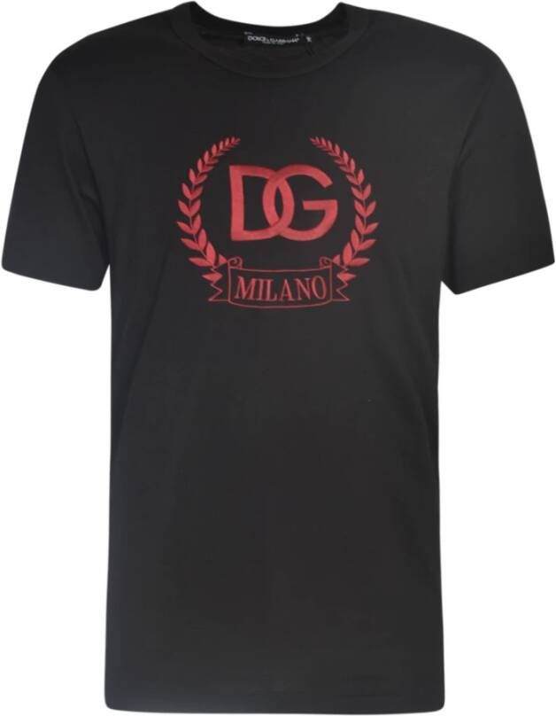 Dolce & Gabbana Zwart T-shirt met geborduurd logo Black Heren