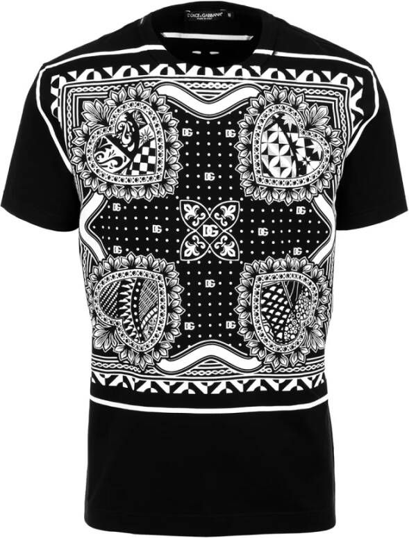 Dolce & Gabbana Zwart Bandana Print T-Shirt voor Heren Black Heren