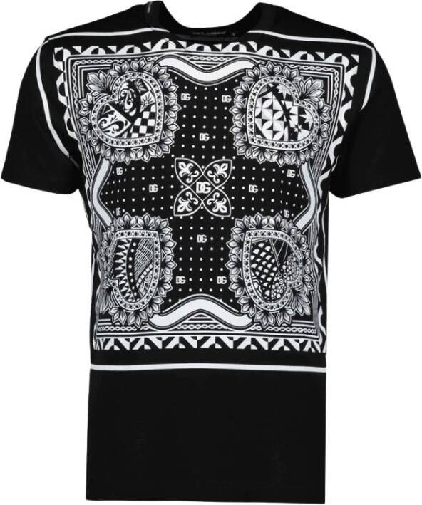 Dolce & Gabbana Zwart Bandana Print T-Shirt voor Heren Black Heren