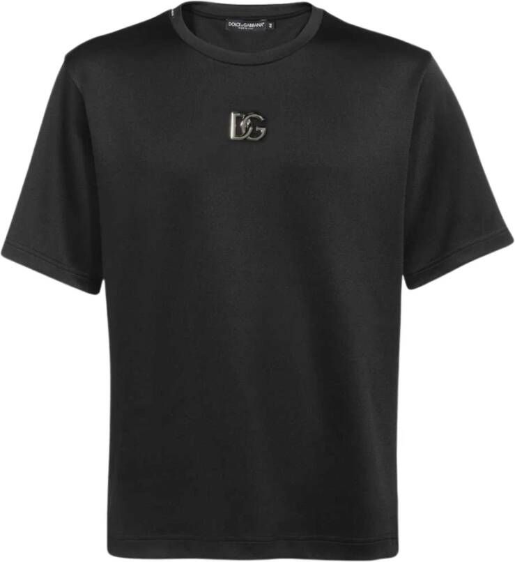 Dolce & Gabbana Upgrade je casual garderobe met metallic logo T-shirt Black Heren