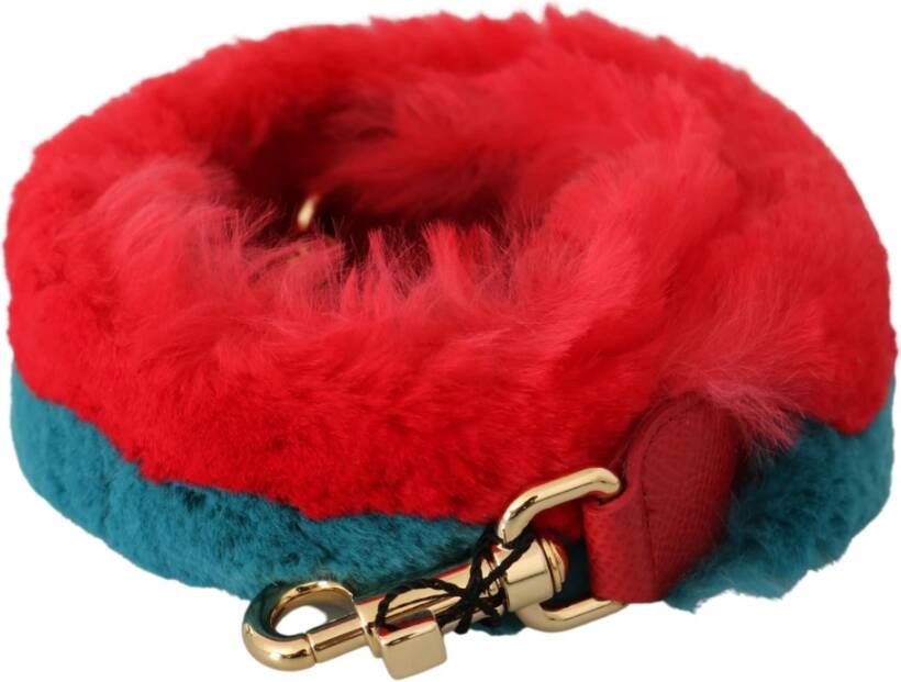 Dolce & Gabbana Rood Blauwe Konijnenbont Leren Schouderband Red Dames