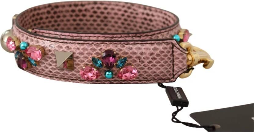 Dolce & Gabbana Roze Kristallen Leren Tas Accessoire Schouderband Pink Dames