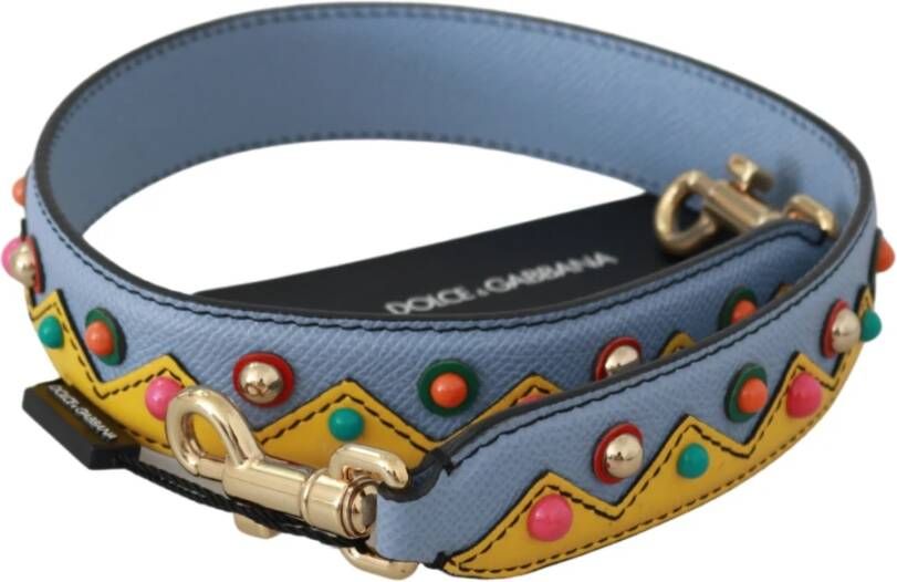 Dolce & Gabbana Blauwe Leren Schouderband met Multicolor Detail Blue Unisex