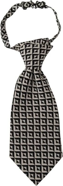Dolce & Gabbana Zwart Wit Geometrisch Zijden Verstelbare Stropdas Black Heren