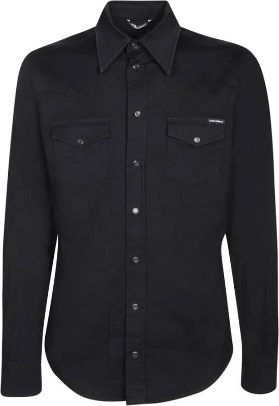 Dolce & Gabbana Tijdloze zwarte denim overhemd met puntige kraag Zwart Heren