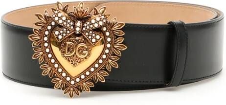Dolce & Gabbana Zwart leren Devotion riem met gouden hartlogo Black Dames