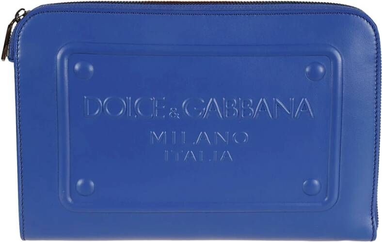 Dolce & Gabbana Blauwe Leren Heren Toilet Tas Blue Heren