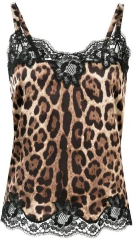 Dolce & Gabbana Zijden camisole top met luipaardprint Brown Dames