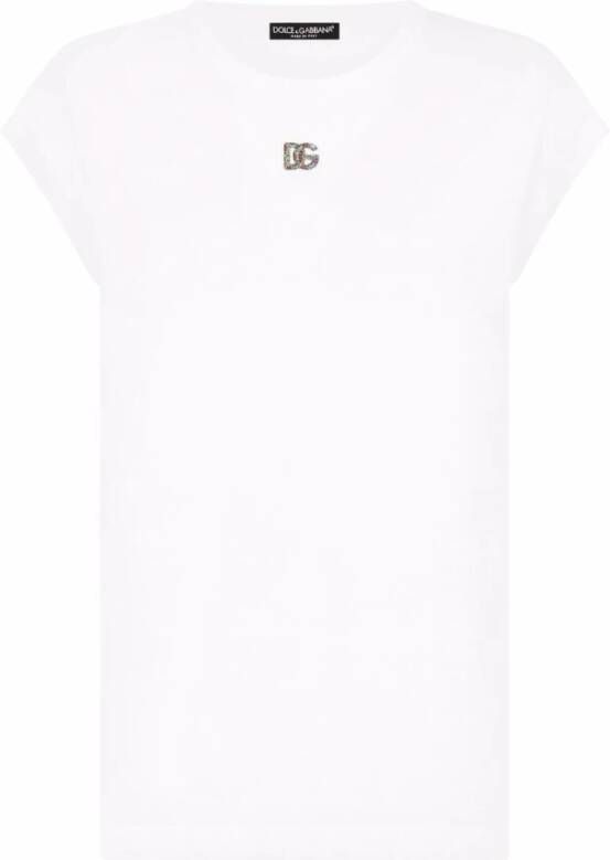 Dolce & Gabbana Witte Katoenen DG Logo T-Shirt White Dames