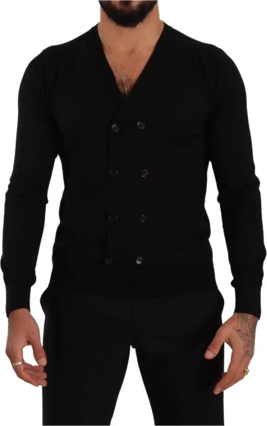 Dolce & Gabbana Zwarte Cashmere Cardigan Sweater met knoopsluiting Black Heren