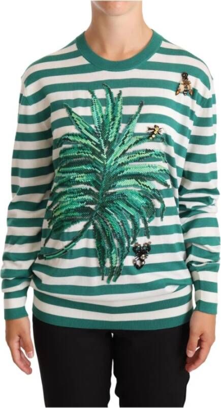 Dolce & Gabbana Pre-owned Green Banana Leaf Applique Crystal Sweater Groen Dames
