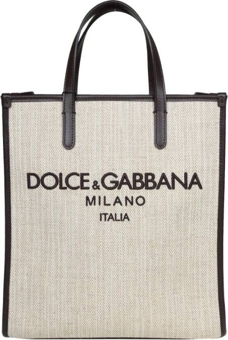 Dolce & Gabbana Kleine canvas winkeltas met DG Milano-logo Beige
