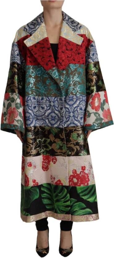 Dolce & Gabbana Multicolor Oversized Floral Patchwork Jacquard Jacket Coat Meerkleurig Dames