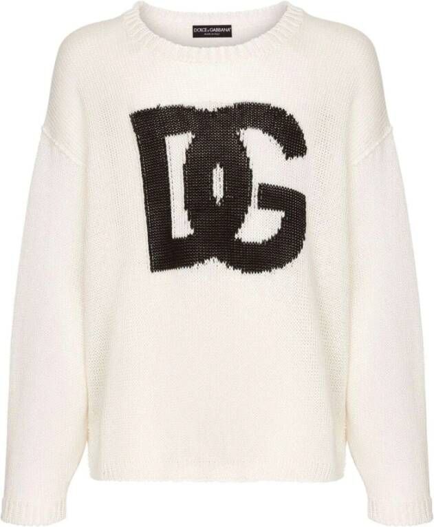 Dolce & Gabbana Logo Intarsia Trui White Heren