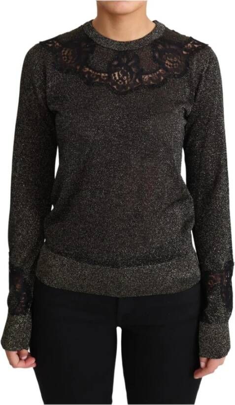 Dolce & Gabbana Goud Zwart Kant Pullover Blouse Tops Sweater Black Dames