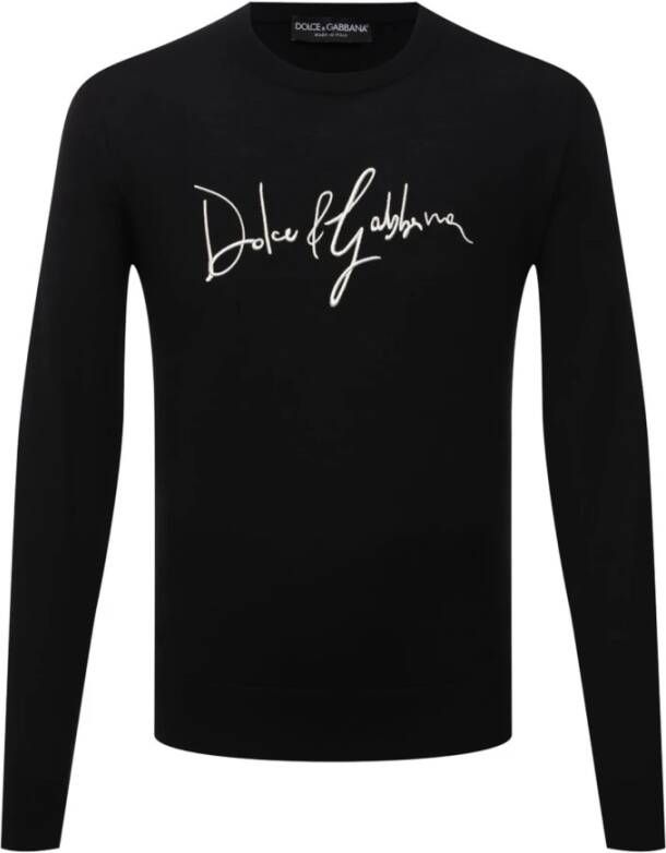 Dolce & Gabbana Wol Logo Geborduurde Trui Black Heren