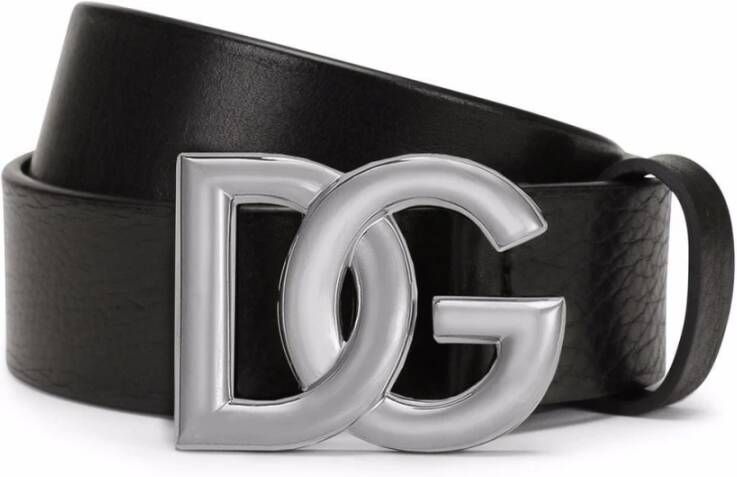Dolce & Gabbana Tuimelde lederen riem met crossover DG -logo gesp Zwart Heren