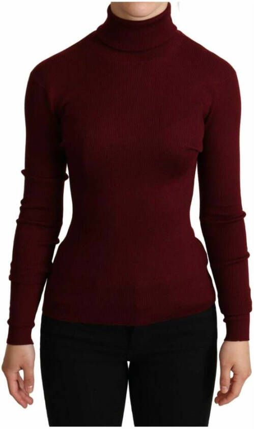 Dolce & Gabbana Bordeaux Turtle Neck Cashmere Silk Sweater Red Dames