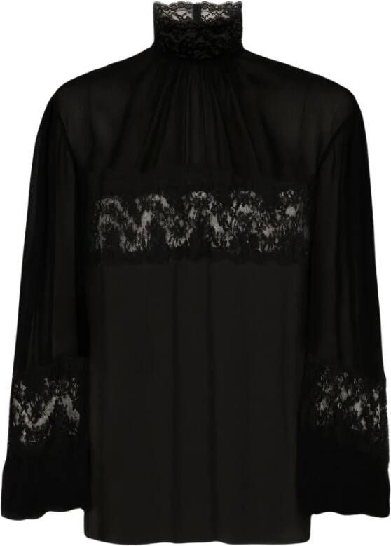 Dolce & Gabbana Zwarte kanten hooggesloten blouse Black Dames