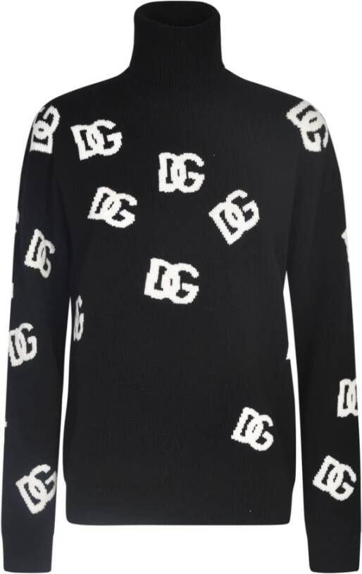 Dolce & Gabbana Intarsia-Knit Logo Virgin Wool Sweater Black Dames