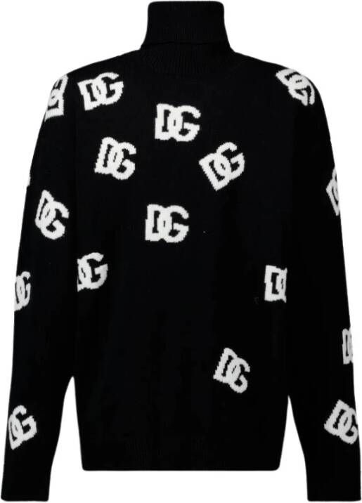 Dolce & Gabbana Intarsia-Knit Logo Virgin Wool Sweater Black Dames