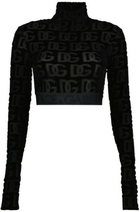 Dolce & Gabbana Velvet Crop Coltrui met hoge hals en lange mouwen Black Dames