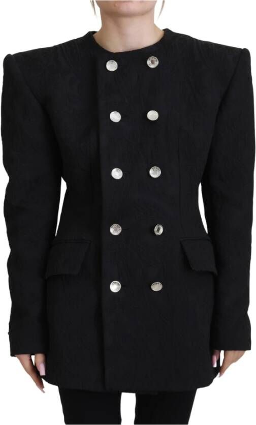 Dolce & Gabbana Zwarte Dubbelrij Polyester Jas Black Dames