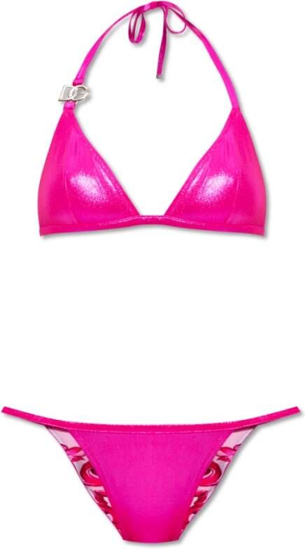 Dolce & Gabbana Metalen Stof Triangle Bikini Pink Dames