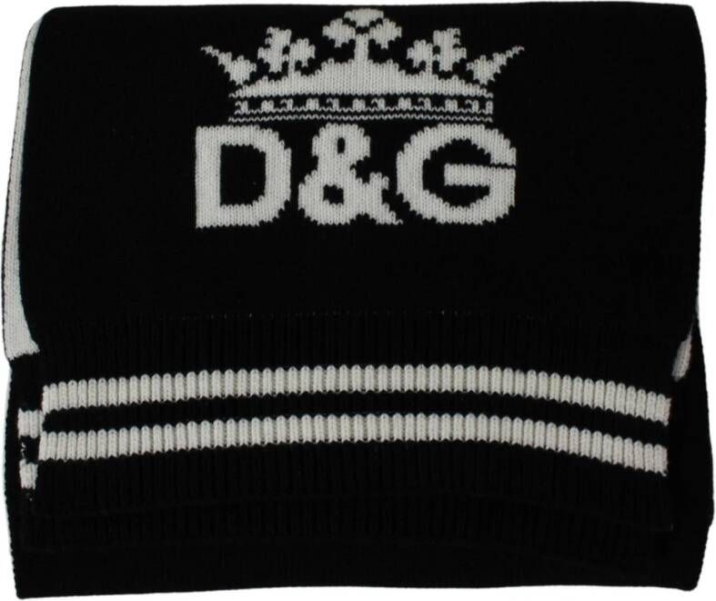 Dolce & Gabbana Tweekleurige Cashmere Gebreide Sjaal met Kroon Monogram Zwart Heren