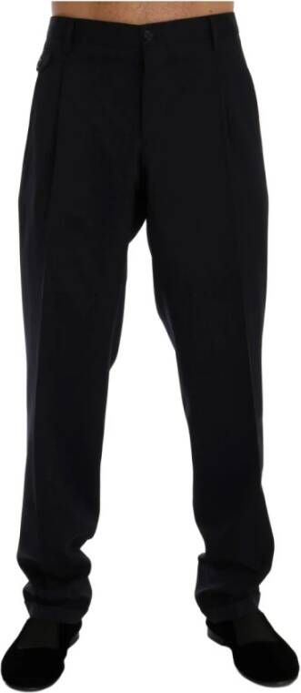 Dolce & Gabbana Black Wool Stretch Dress Trousers Pants Zwart Heren