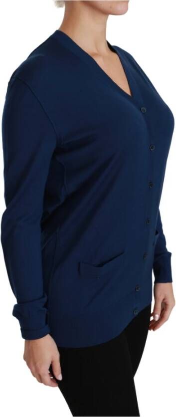 Dolce & Gabbana Blue Button Cardigan Virgin Wool Sweater Blauw